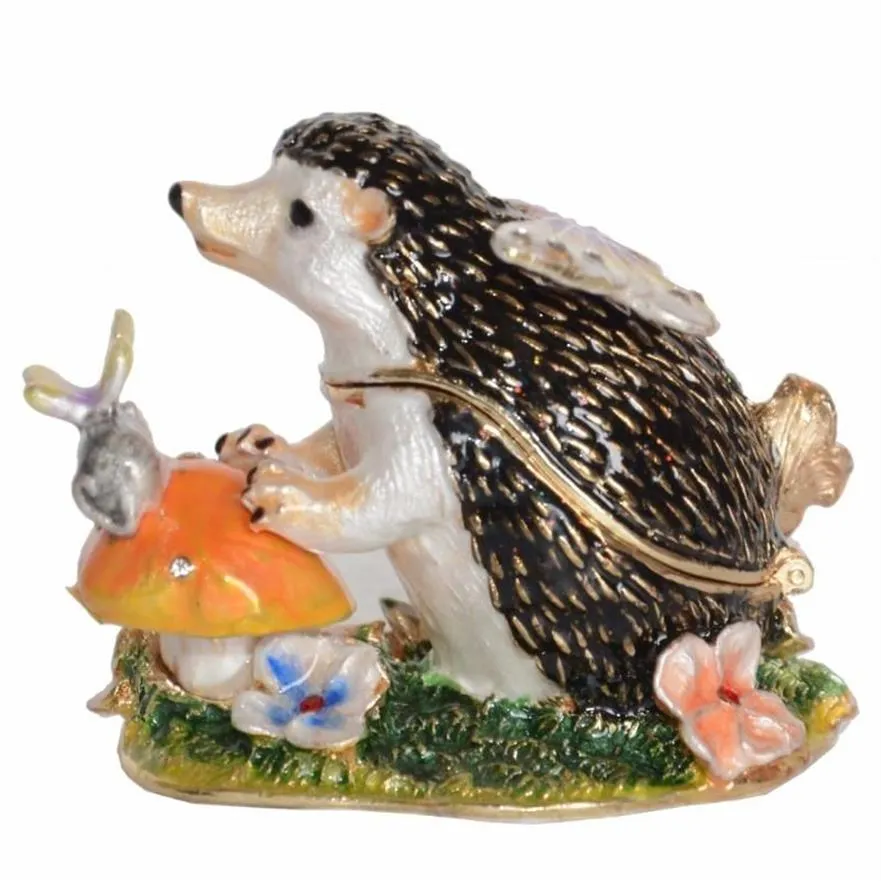 Jewelry Pouches Bags Hedgehog Trinket Box Ornament Gift Collectible Figurines Crystal Jeweled Collection Enameled BoxJewelry2513