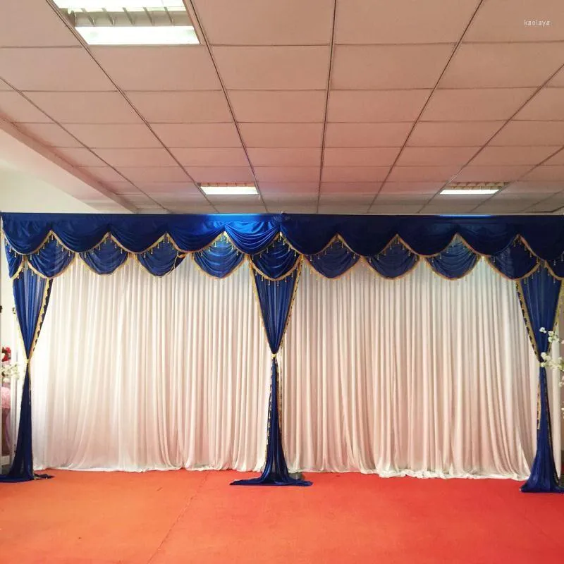 Décoration de fête Double couche cantonnière avec gland mariage toile de fond 3 m 6 m glace soie fond Swag garniture rideau