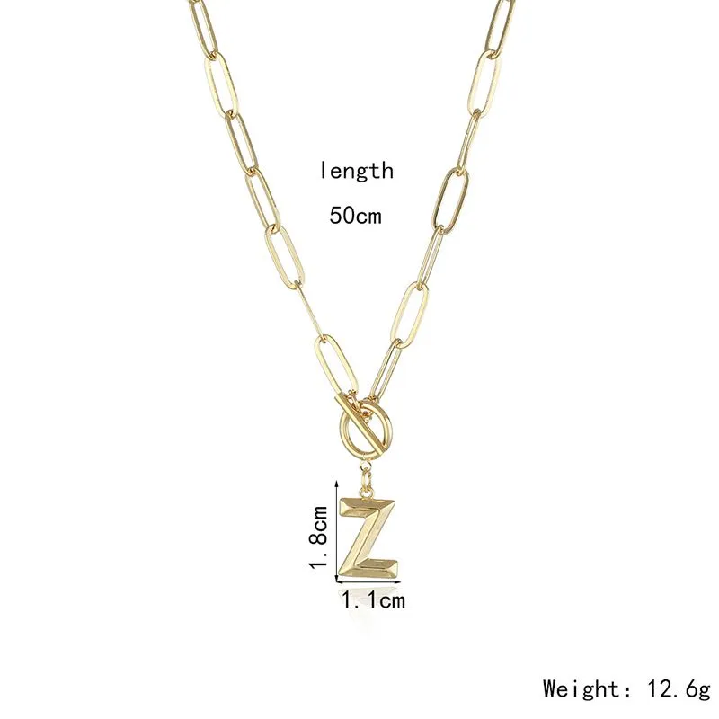 Initial Toggle Clasp Necklaces For Women Stainless Steel Girl Letter A-Z Thick Chain OT Buckle Necklace Christmas Jewelry Gift