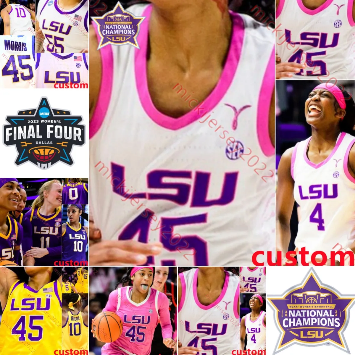 LSU Tigers Womens Basketball 2023 Национальный чемпион Джерси Ладажия Уильямс Амани Бартлетт Иззи Бесселман Алиса Уильямс Эмили Уорд Custom Lsu Jersey