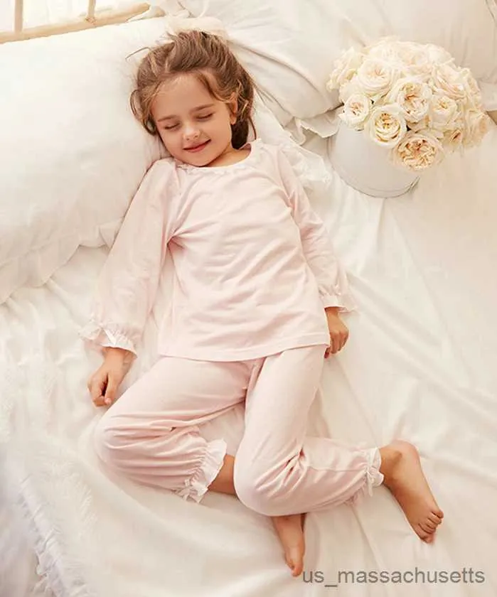 Pyjamas Ensembles de pyjama couleurs bonbon pour enfants filles. Mignon pyjama à col rond pour enfant en bas âge, ensemble de vêtements de nuit pour la maison. Vêtements pour enfants R231108