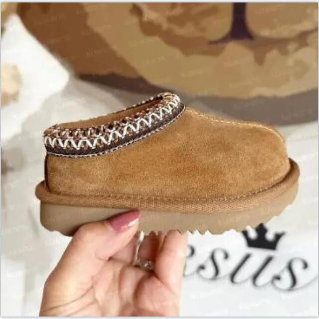 Barn äkta läder småbarn tazmans tofflor tazz baby skor päls glider ultra mini boot vinter mules slip-on ull lite stora vattentäta bomullsskor storlek 21-34 ii