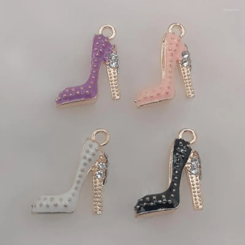 Charms 10 stycken Emalj High Heels Charm Make Women's Shoes Pendant Halsband Keychain Diy Jewelry Wholesale 20x15mm