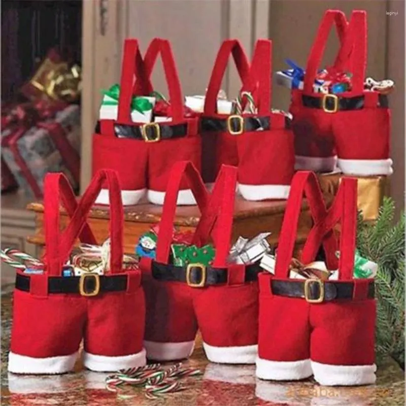 Decoraciones navideñas 2024 Buckram Santa Pants Bag Bolso grande Candy Wine Regalo Decoración de Navidad Cheer Treat Titular de la botella