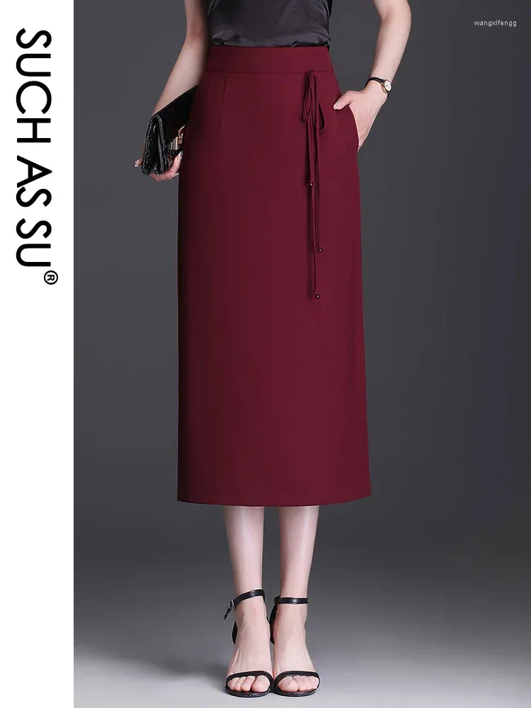 Kjolar som SU Högkvalitativ kvinnors kontor Work Pencil kjol midje karriärpaket höft svart röd sexig smal s-3xl storlek