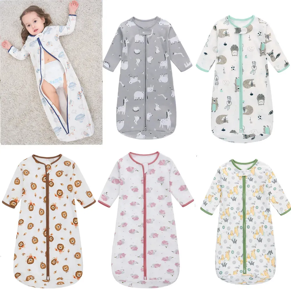 Sovsäckar bomull baby lång ärm sovsäck barn pyjamas anti-sparkande kokong för född kuvert sömn säck sängkläder för 0-18m 231108