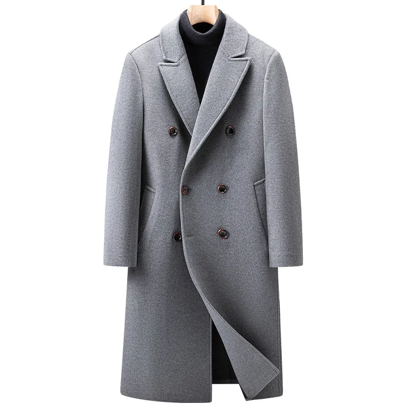 Cappotto da uomo nuovo Autunno e inverno lungo, medio e giovanile Tinta unita Business Popolare Giacca a vento in lana Cappotto caldo in lana casual doppio petto