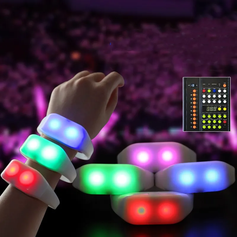 15 Color Remote Control LED Silicone Bracelets RGB Color Changing With 41Keys 400 Meters 8 Area Luminous Wristband C05