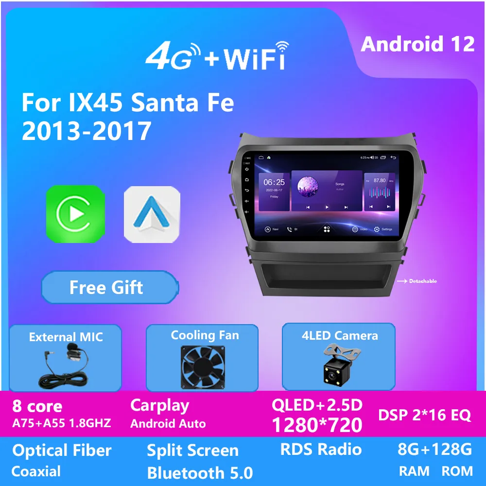 Video Video Multimedia GPS 9-calowy odtwarzacz DVD Autoradio dla Hyundai IX45 Santa Fe 2013-2017 Nawigacja BT USB RDS DSP