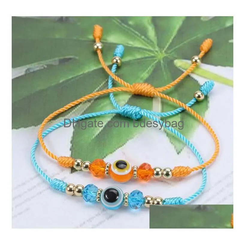 Charm Armbänder Lucky Evil Blue Eye Armband Colorf Handgefertigte Kristallperle Verstellbarer geflochtener Seil Freundschaftsschmuck sowohl für Adt als auch für Dhswq