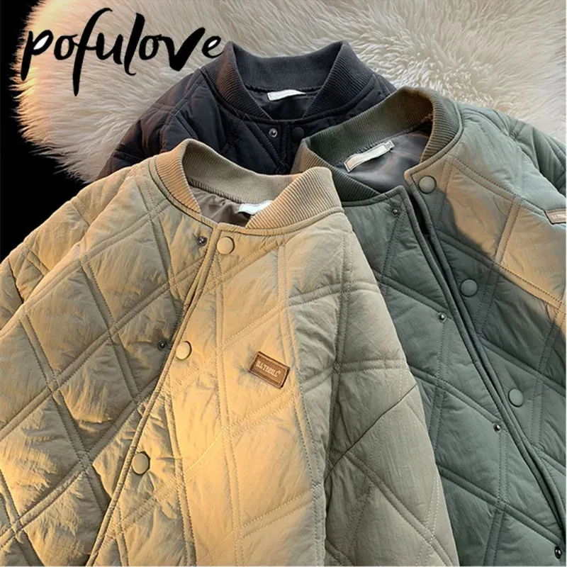 Giacche da donna Giacca in cotone scozzese con diamanti Giacca bomber in cotone sciolto da donna Collo alto vintage Cappotto trapuntato in cotone invernale da coppia Drop 231108