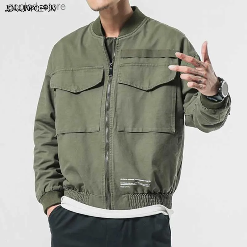 Giubbotti da uomo stile giapponese uomo multi-tasche bomber giacca militare mens cargo giacche colletto alla coreana 2020 primavera autunno uomo giacca Q231109
