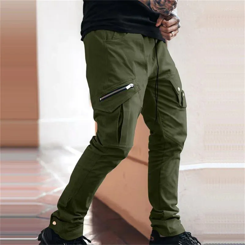 Męskie spodnie boczne kieszenie na zamek błyskawiczny czarny hip -hop swobodny męski joggery spodnie mody streetwear