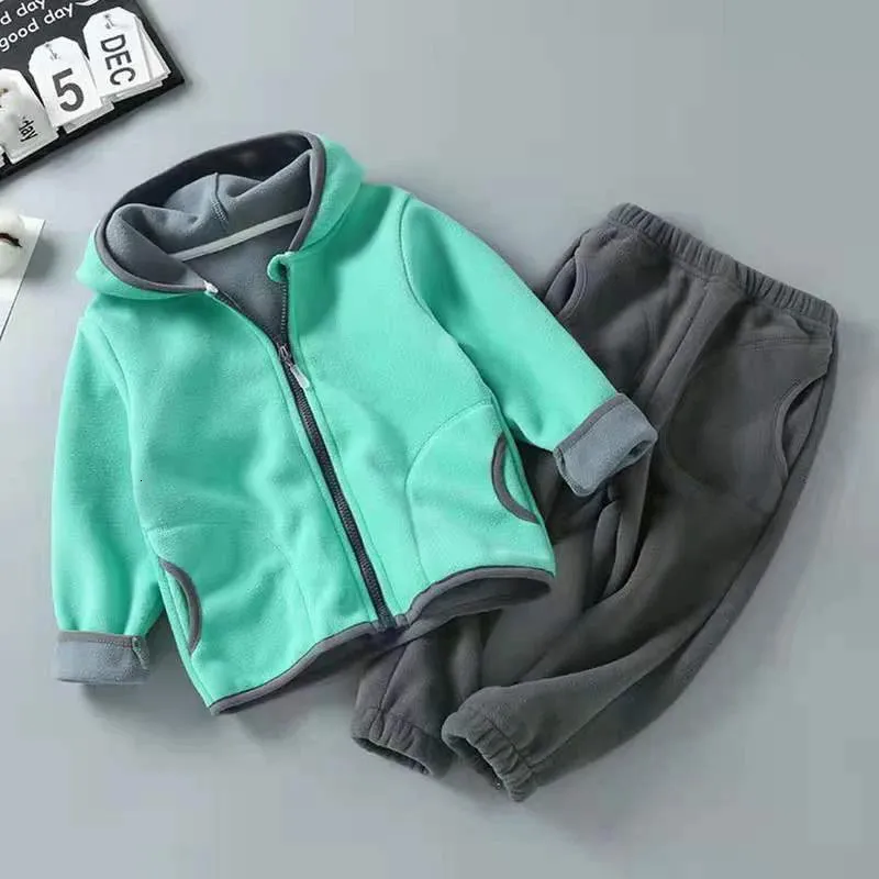 Clothing Sets Winter Kids Girls Clothes Set Autumn Soft Polar Fleece Hoodies Jacket Coat Pants Suits Boys Warm Children Teen 7 8 9 10 Years 231108