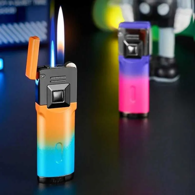 Lighters Blue Flame Metal Gradient No Gas Lighter Grinding Wheel Double