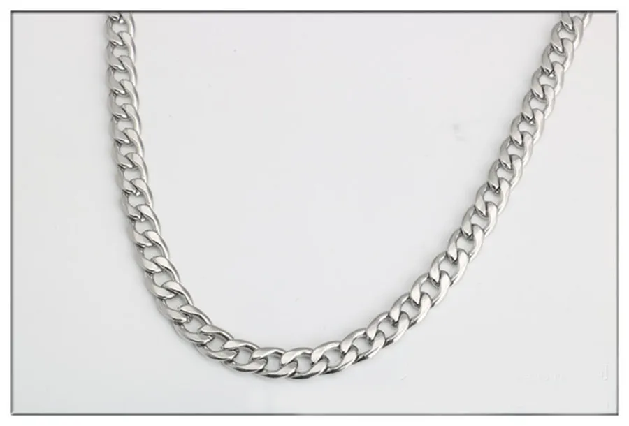 Kubansk kedjemodedesigner smycken rostfritt stål kubansk kedja mäns hip hop silver tjock kedja halsband trottoarkedja ring halsband trendiga smycken 3mm-9mm