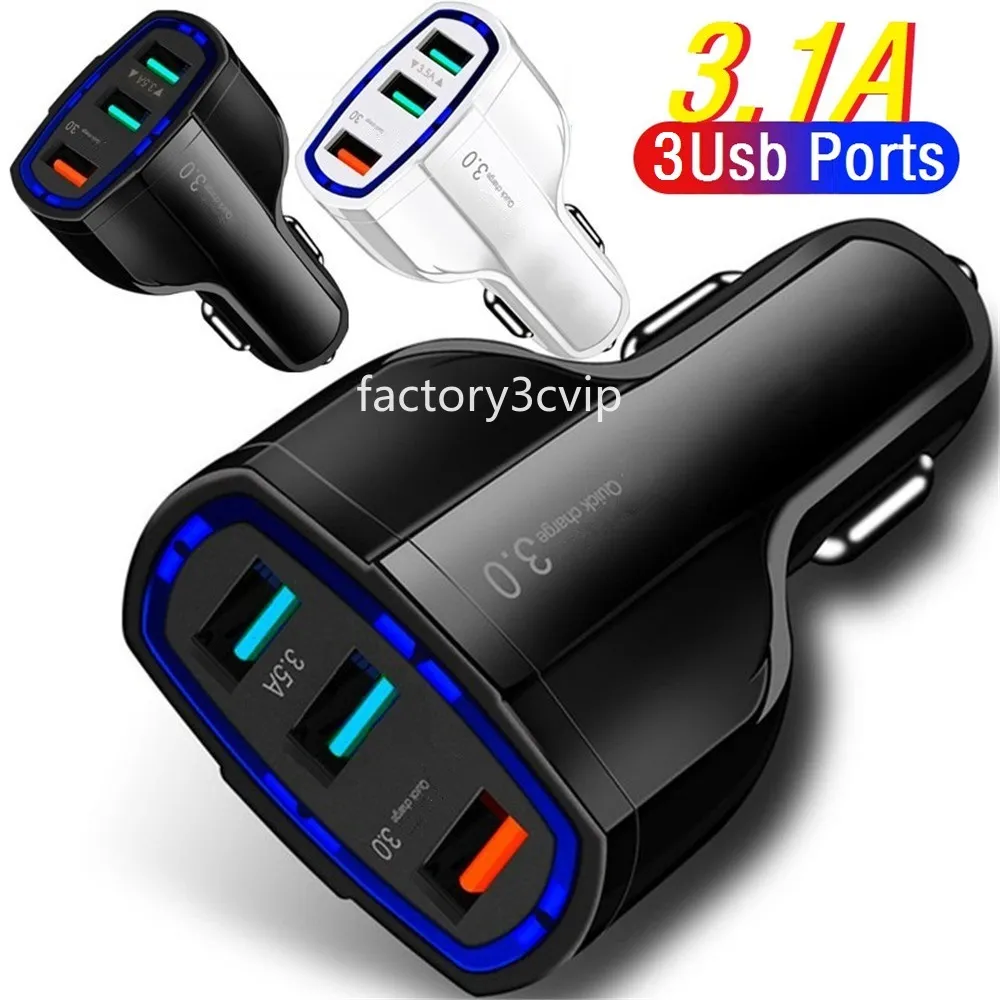 5V 3.1A 3Usb Ports High Speed Usb Car Charger Vehicle Chargers Power Adapter For Iphone 12 13 14 15 Pro max Samsung Lg F1