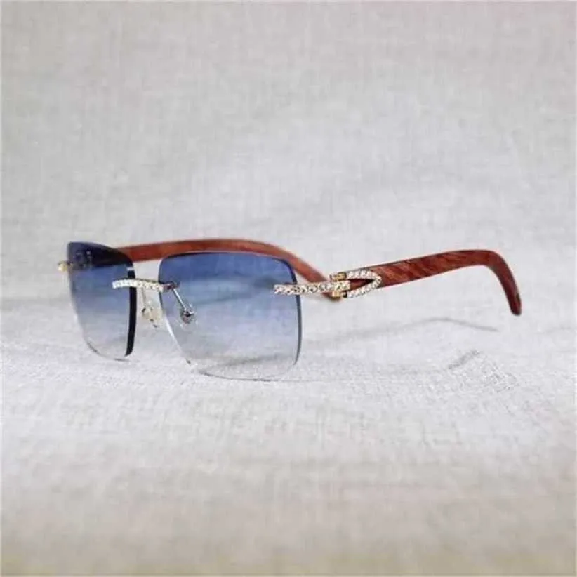 Occhiali da sole estivi di design di lusso Vintage strass senza montatura da uomo corno di bufalo naturale legno di pavone occhiali quadrati da donna per tonalità esterne Oculos