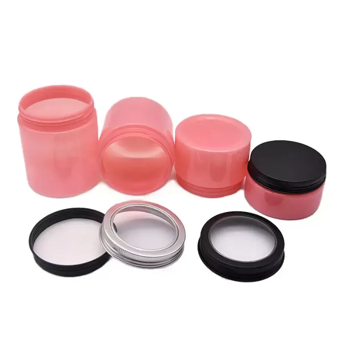 100 150 200 250ml Plastic Jars Pink PET cosmetic jar storage cans round Bottle with window aluminum lids for cream mask