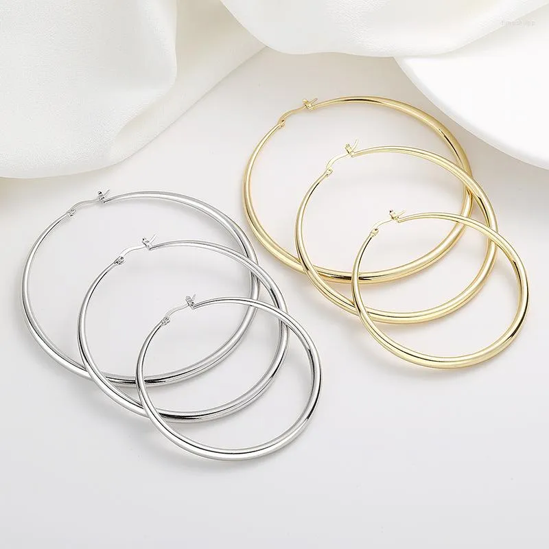 Hoop Earrings Exaggerated Geometric Big Circle Copper Earring For Women Fashion Simple Round Jewelry 60/70/80mm Aretes De Mujer