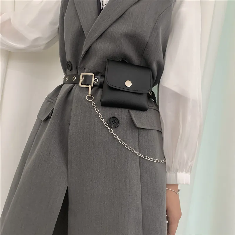 Waist Bags Women Fashion Waist Pack PU Fanny Pack Simple Women's Gift Belt Bag Phone Chain Bags For Lady Casual Pack Female Purse Black 230408