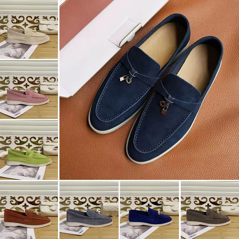 LP shoes Summer Charms Walk embellished suede loafers Apricot leather men casual slip on flats women Luxury Designer flat Dress shoe Jogging Walking 35-45