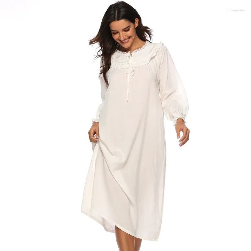 Women's Sleepwear Victorian Cotton Night Dress Women White Long Sleeve Nightdress Loose Robe Peignoir Lady Vintage Nightgowns Princess