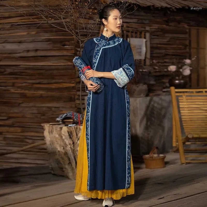 Casual jurken A Life On The Left Dames Verbeterde Cheongsam-jurk met halve mouwen in Chinese stijl met gespontwerp Traditionele printrok met splitzoom