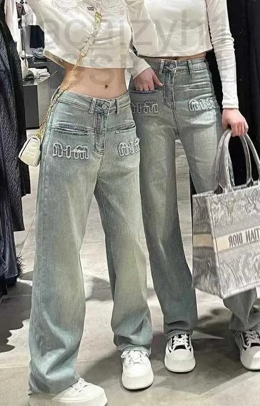 Damen-Overall-Spielanzug, Designer-Luxus-Designer, Sommer, neue Mode, Stickerei, Buchstabe, abgenutzt, einfach, lässig, vielseitig, gerade Röhre, Sky-Seide-Jeans