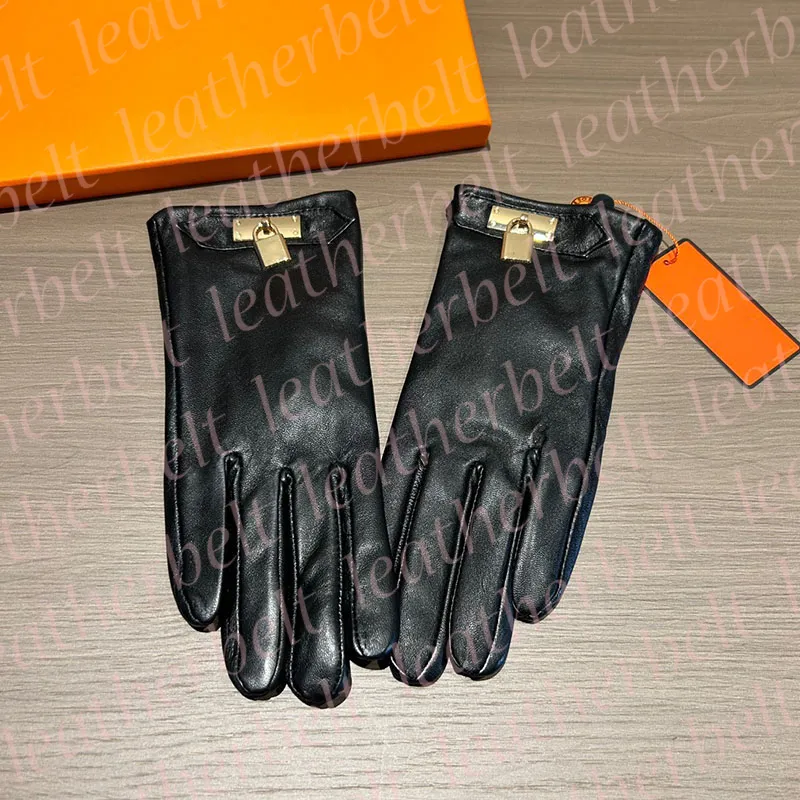 Gants de luxe en cuir pour femmes, mitaines de styliste pour écran tactile en métal, coupe-vent en peluche, pour la conduite en plein air, le Ski, automne et hiver