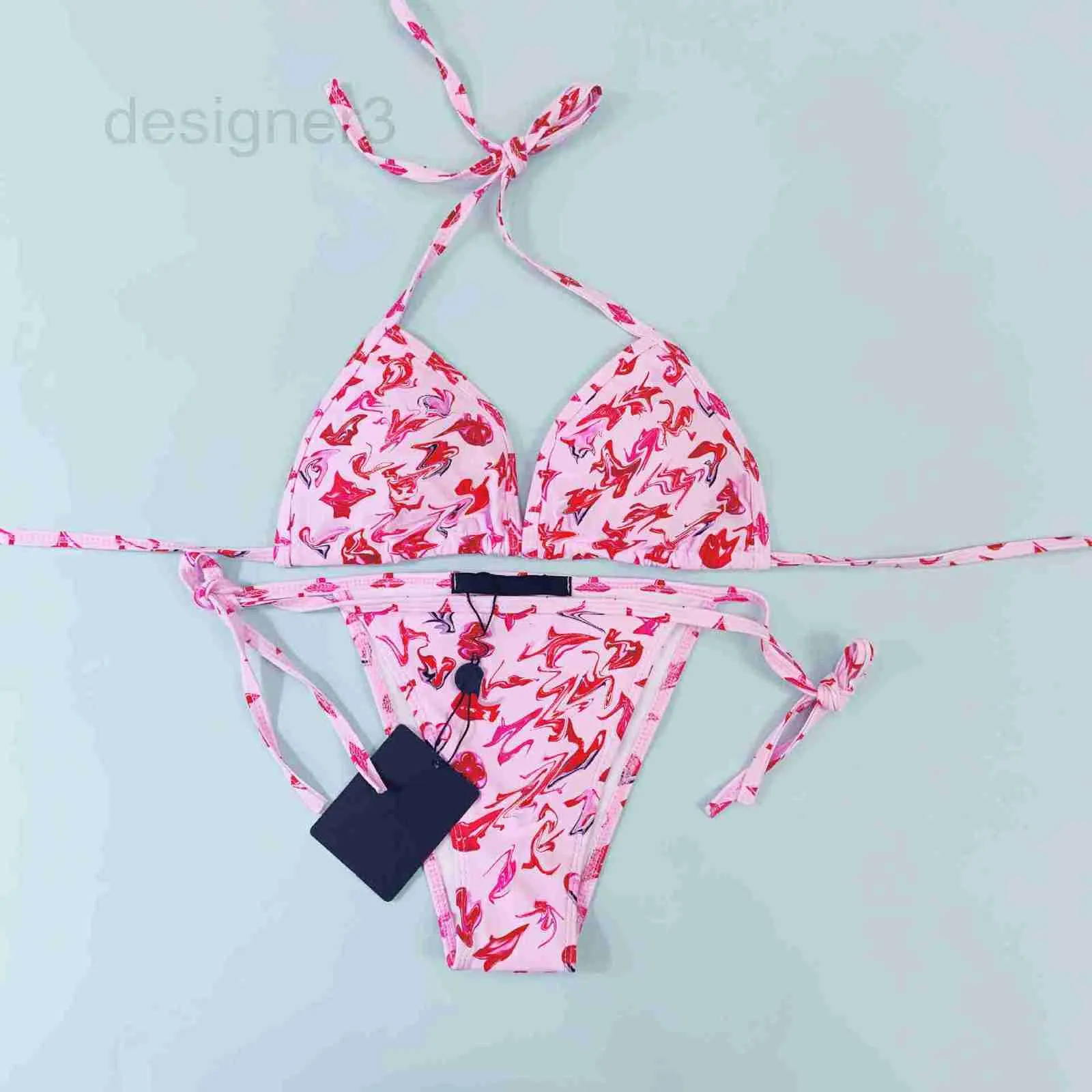 Designer di costumi da bagno plus size femminile nuovo sexy stampato rosa stampato di nuoto diviso lettera bikini 0xdo