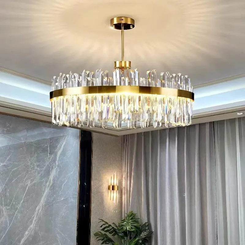 New Modern LED K9 Crystal Pendant Light Nordic Gold Round Chandeliers Bedroom Living Room Ceiling Lamps