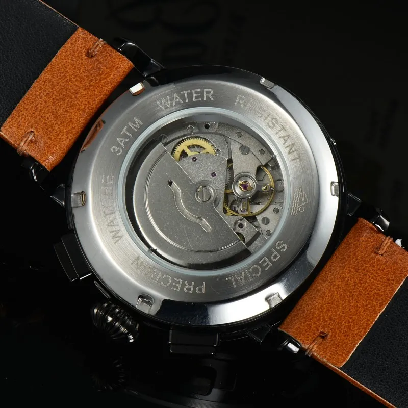 Män lyxig designer Mekanisk automatisk pilotäventyr Automatisk herr Auto Watch Leather Band Watches