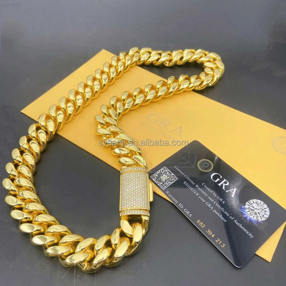 New Hip Hop 18mm Stainless Steel Cuban Link Chain with Moissanite Coupler