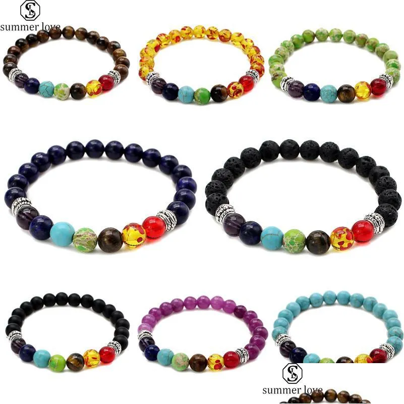 Kralen 8 mm natuursteen 7 chakra armbanden armbanden voor vrouwen mannen yoga nce kralen boeddha gebed elastische armband valentijnsdag je dhj56