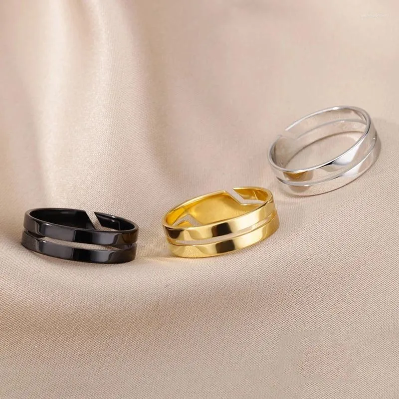 Klusterringar dubbel lager runda för kvinnor män guld färg rostfritt stål ring manlig kvinnlig finger smycken