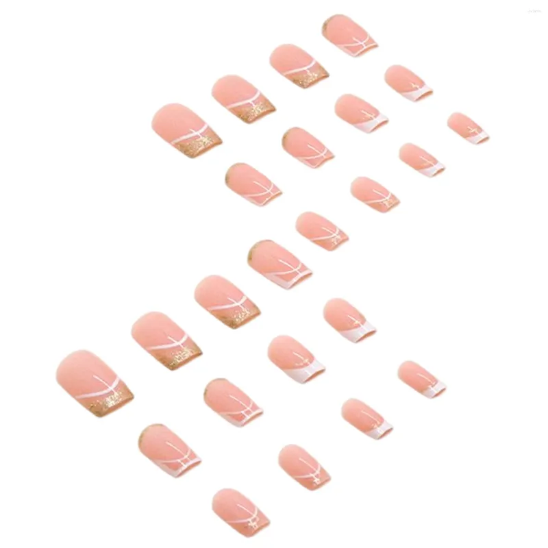 Unhas falsas rosa e branco dicas francesas efeito duradouro com espessura moderada para amante de manicure diariamente casa diy