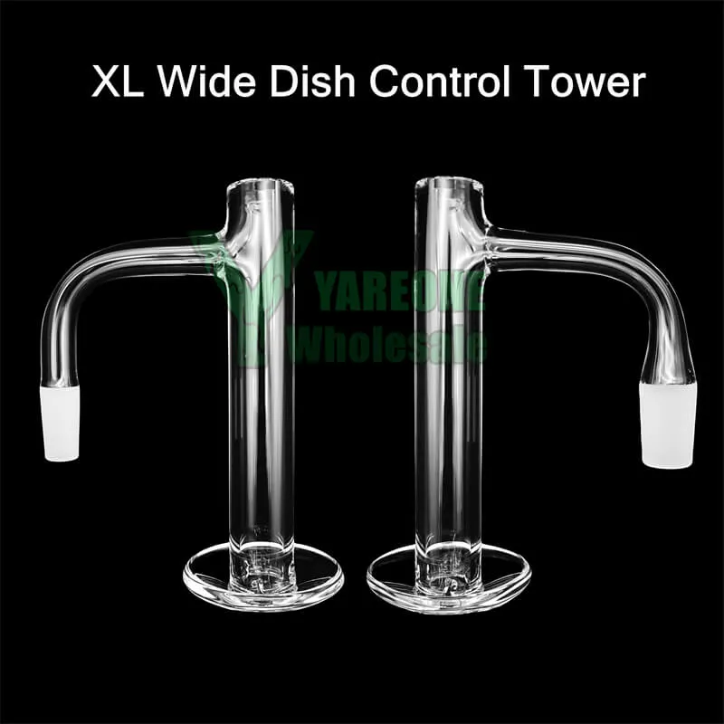 100mm XL Wide Dish Control Tower Banger Full Weld Beveled Edge 16mmod 10mm 14mm Male 90 graders lång fat Terp Blender Dab Nail Yareone Partihandel