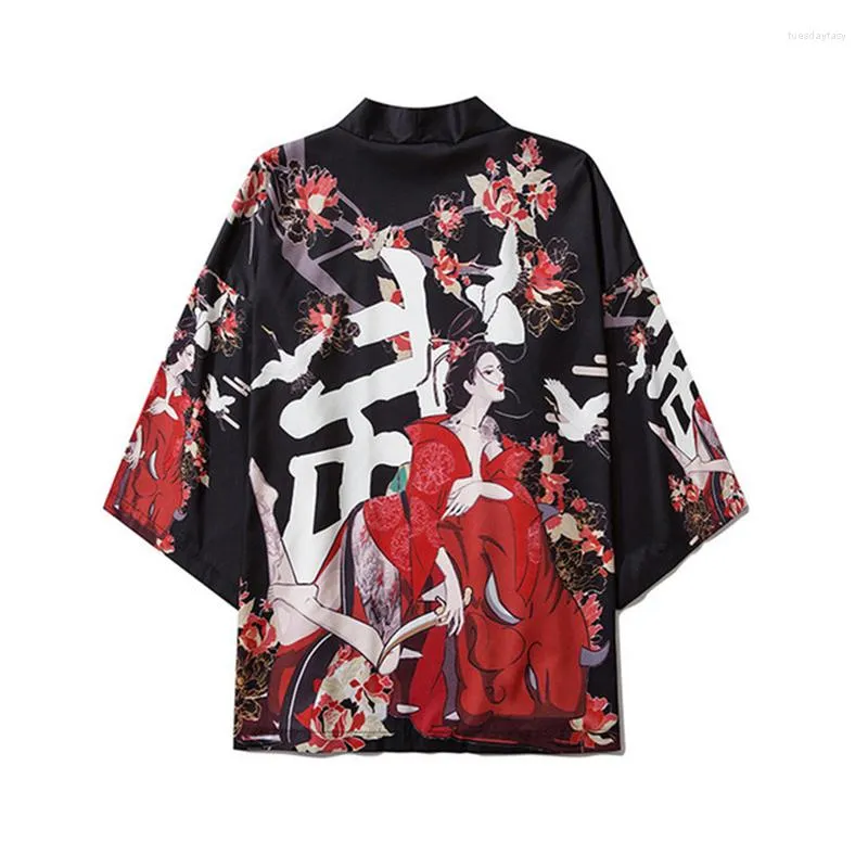 Ethnic Clothing Bathrobe Printing Harajuku Japanese Fashion Kimono Women Men 2023 Cardigan Blouse Haori Obi Asian Clothes Samurai