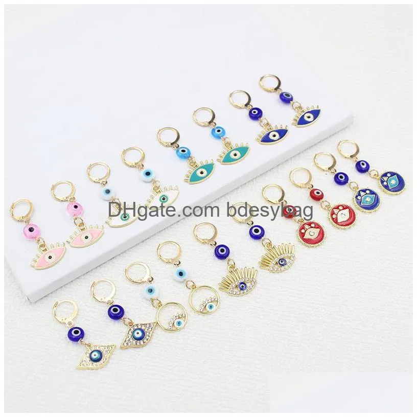 Hoop & Huggie Wholesale Evil Eye Protection Earrings Hie Rhinestone Drop Hoop Valentine Day Mother Gift Drop Delivery Jewelry Earrings Dhuz1