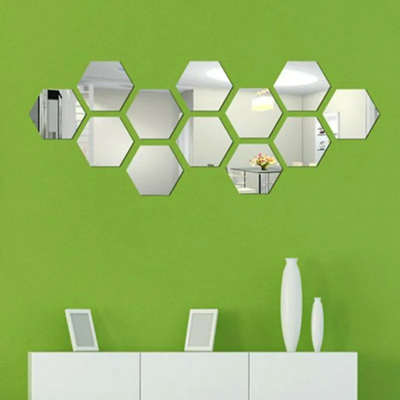 Väggklistermärken 24st hexagon 3d spegel borttagbar konstdekal heminredning väggmålning diy levande badrum sovrum barn rum