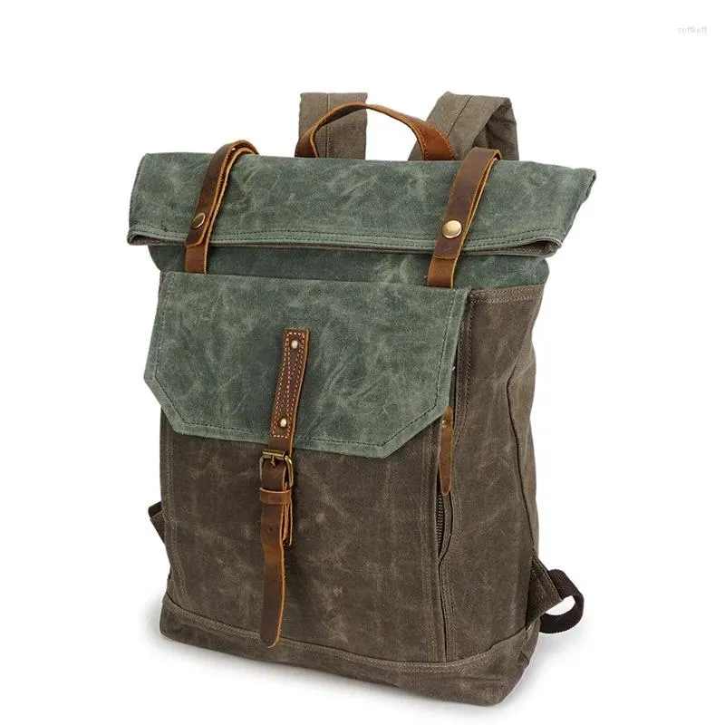 Sac à dos de luxe en toile Vintage pour hommes, grand sac de voyage en cuir imperméable, sac d'école rétro