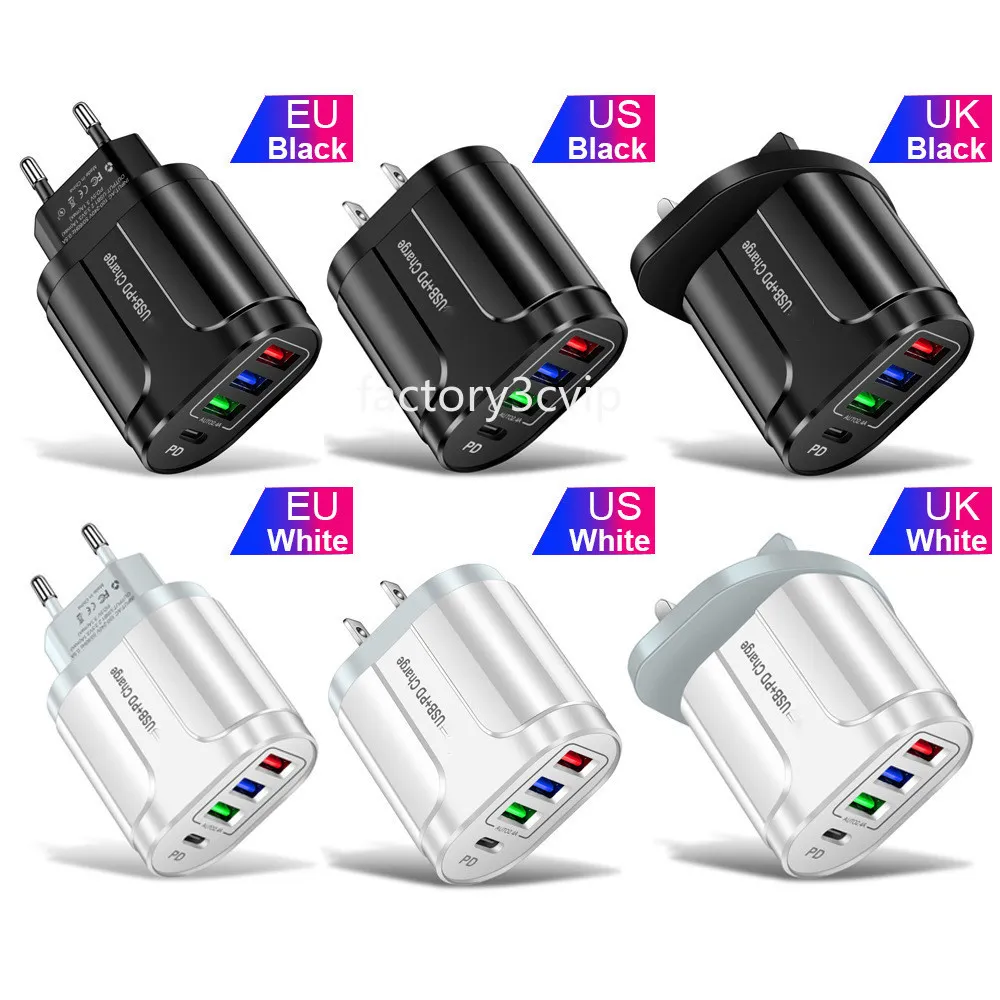4 Ports USB C Type c PD Wall Charger Eu US AC Home Travel Power Adapters 3.1A For Iphone 15 12 13 14 Pro Max Samsung lg F1