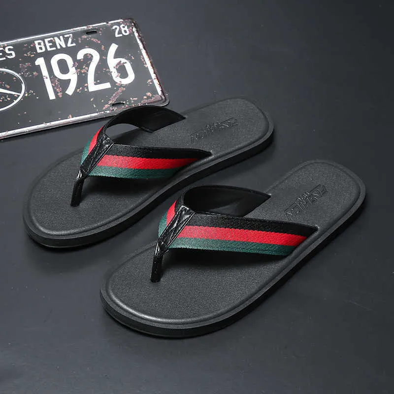 Flip-flops WEH slippers men leather high quality black striped luxury brand summer slippers soft flip flop for men sleepers shoes men HKD231108