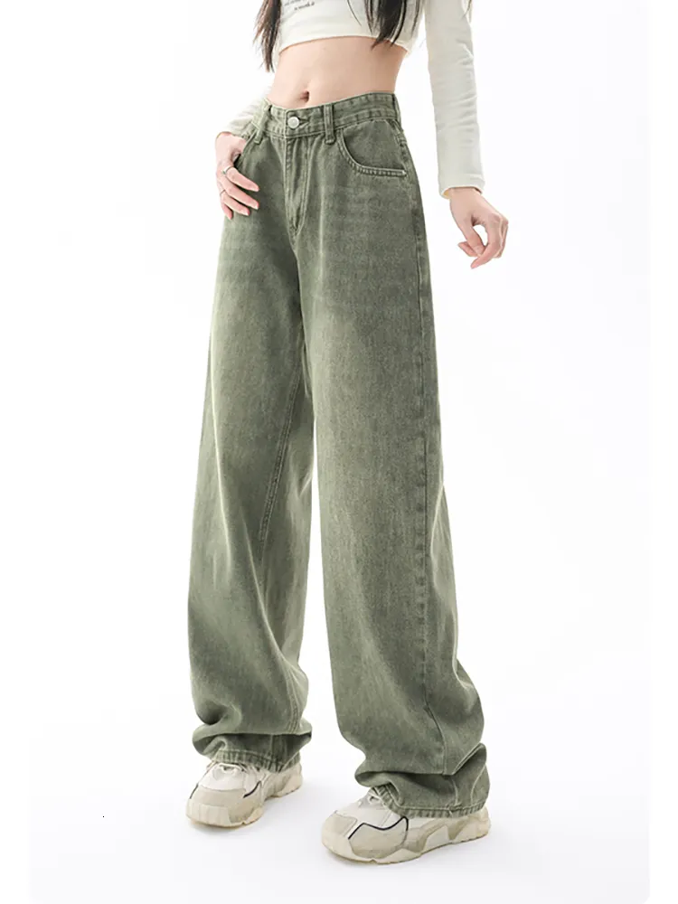 Women's Jeans Green women's jeans high waisted loose fitting straight leg women's jeans Y2k casual street wear women's pants loose fitting long legs 230408