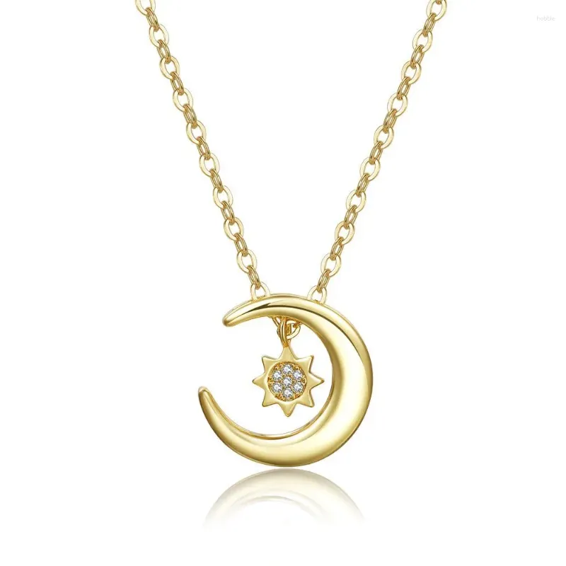 Pendentif Colliers Mode Moon Star Cuivre Plaqué Or Zircon Personnalité Polyvalent Couple Collier