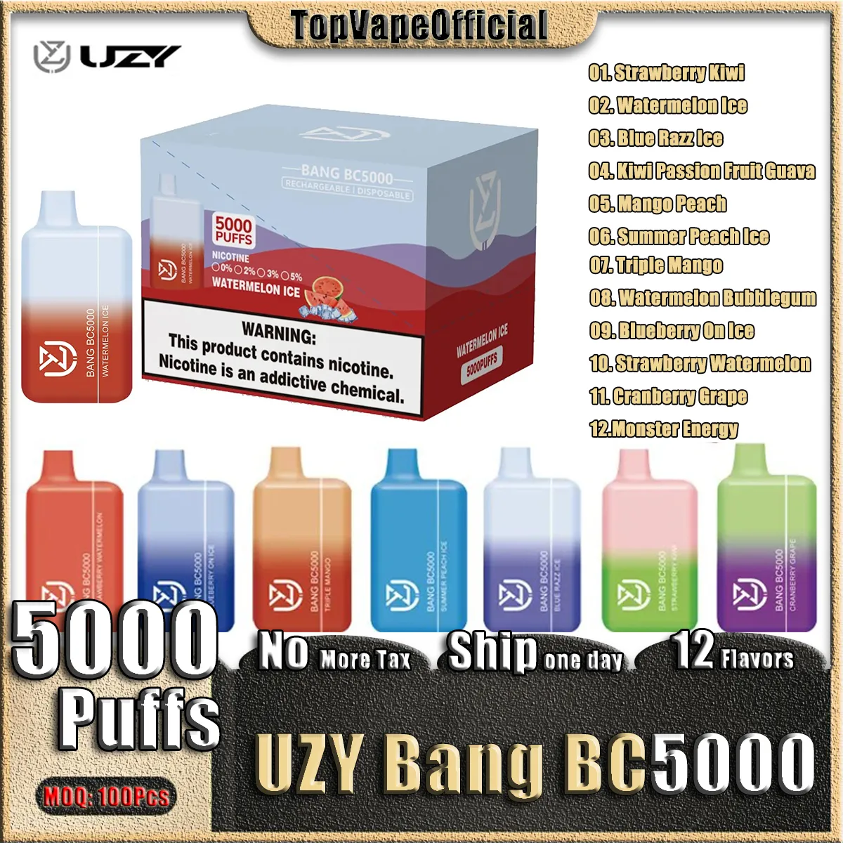 UZY Bang BC5000 Puff monouso vaper 5K 5000 puff E scatola di sigarette Elf Bang Sigaretta Vape elfbar BC5000 monouso Vapes Pen Device 650mah 12ml Cartuccia Pod Bar