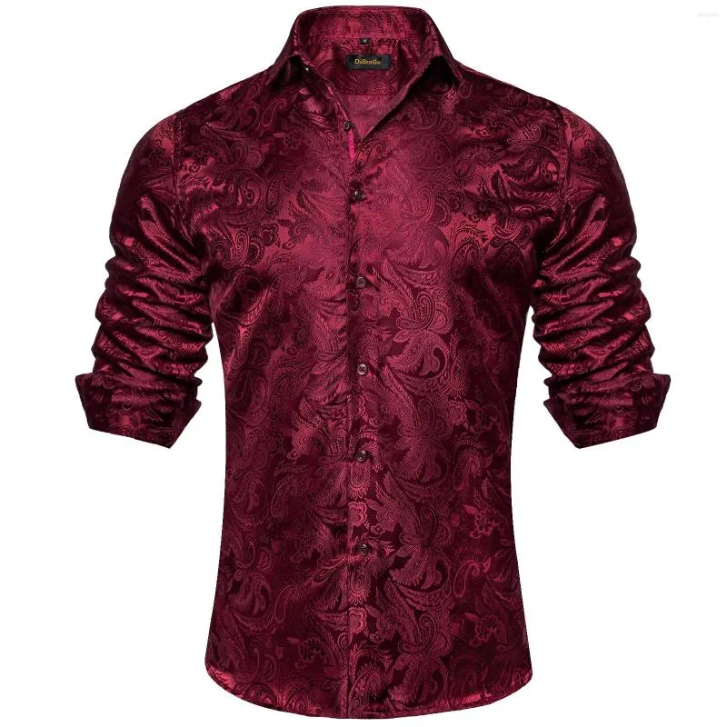 Camisas casuales para hombres de lujo rojo paisley sólido para hombres fiesta de boda manga larga top blusa primavera otoño ropa hermosa