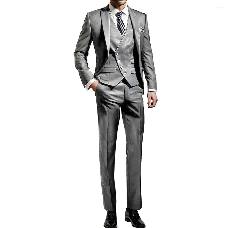 Men's Suits Suit Prom Casual Regular Wedding Luxury Silver Single Terno Breasted Peaked Lapel Elegant Blazer Slim Fit Full Set 2023