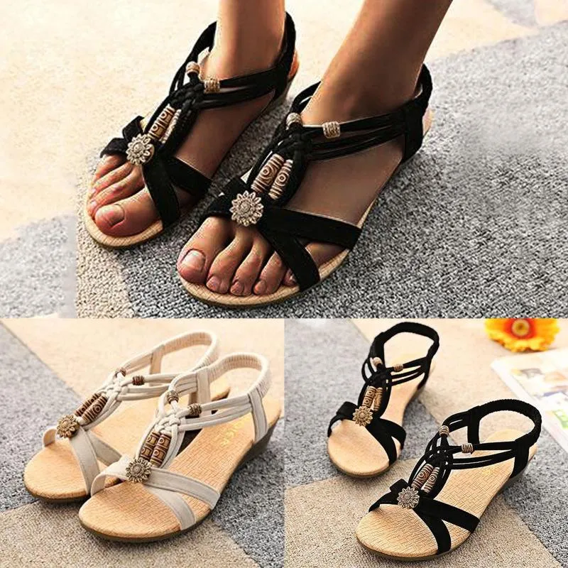 Sandálias estilo feminino com alça de traseira romana verão bohemia plataforma grossa damas de praia elástica banda elástica feminina sapatos femininos